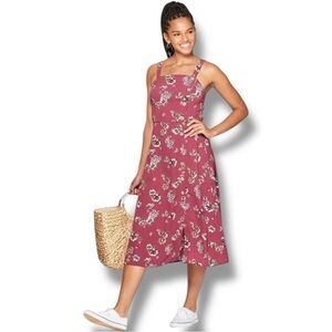 Xhilaration Chic Floral Burgundy Front Buttons Rouched Back Midi Dress